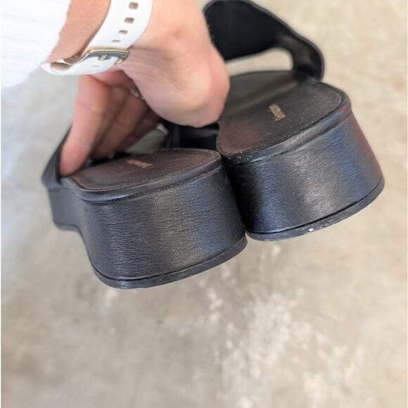 Reformation Rue Platform Slide Black Leather Sandals, size 8 - Picture 4 of 7